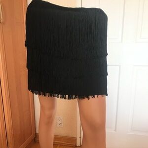 Emille black fringe mini skirt in good condition. Sz XS